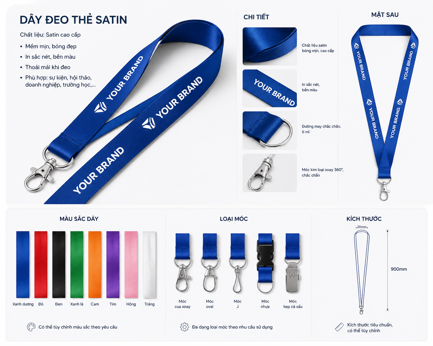 Dây đeo thẻ satin